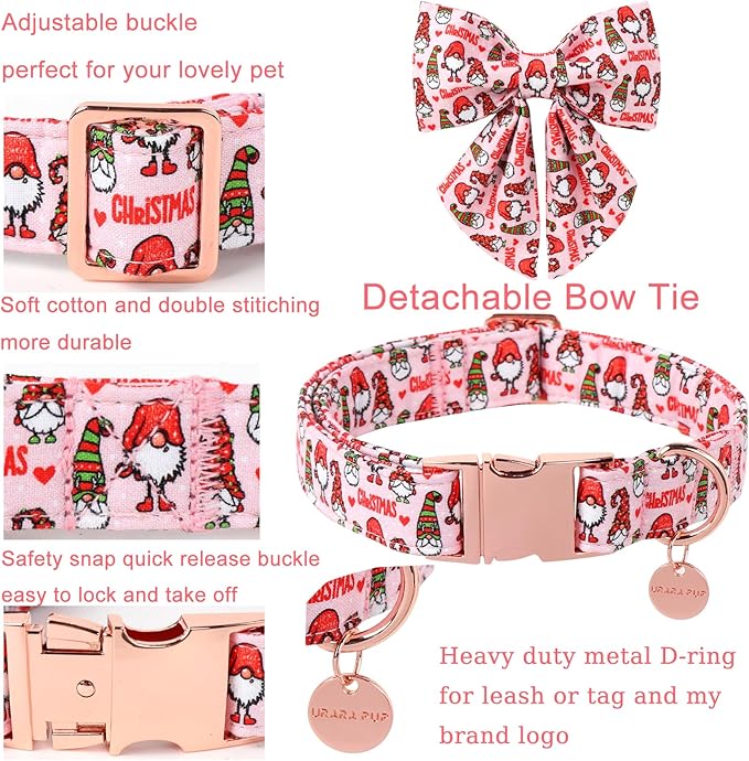 Christmas Dog Collar with Bow Tie, Cotton Christmas Bowtie Collar for Medium Girl Boy Dog, Comfortable Dog Collar Bowtie with Durable Metal Buckle, Adorable Pet Collar, XS, Neck 8-12in