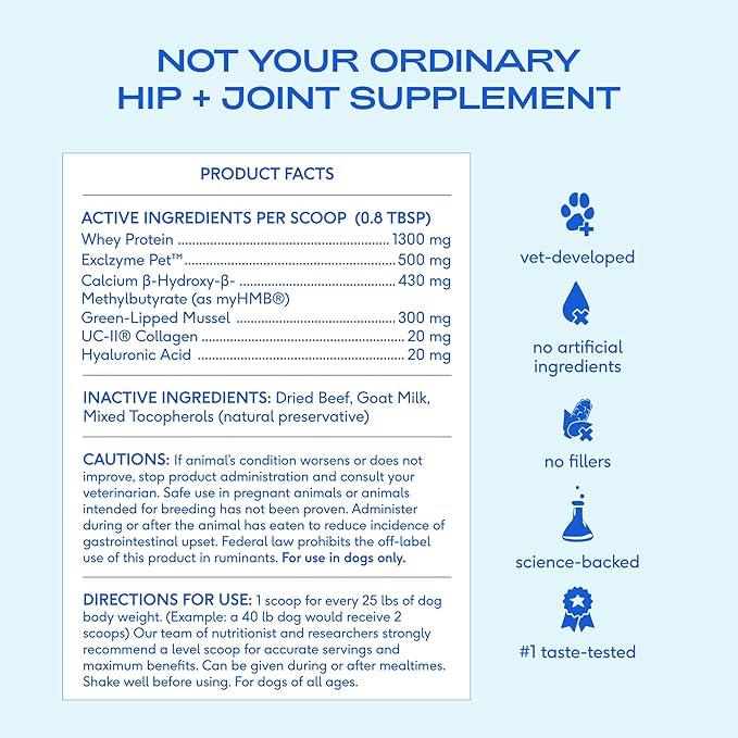 Native Pet Advanced Care - Hip & Joint Supplement for Dogs - Supports Joints, Cartilage, Muscles & Anti-Inflammatory with HMB, UC-II Collagen, Green Lipped Mussel & Hyaluronic Acid - 60 Scoops