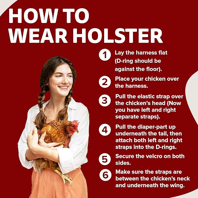 Hen Holster Bikini Diaper, Bird Diaper & Harness for Hens, Roosters, Ducks - with Removable Vinyl Liner, Adjustable Fit for Outdoor Adventures & Indoor Use - Easy to wear - S/M, Red Bandana