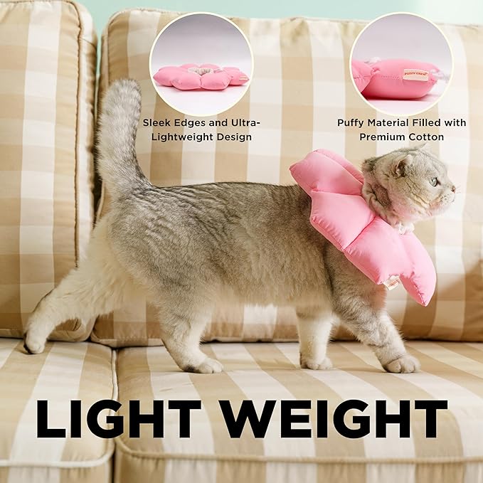 Puffy Crew Soft Cat Cone Collar, Adjustable Waterproof Recovery Collar, Lightweight Elizabethan e Collar for Cats of All Breeds (Pink, Small, Neck Circumference 5.5'' - 8.5'')