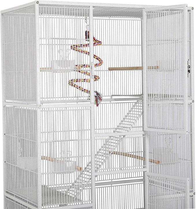 Yaheetech 69-Inch Extra Large Wrought Animal Cage Metal 3 Levels Small Animal Cage w/Cross Shelves and Ladders for Ferret Chinchilla Sugar Glider Squirrel, White