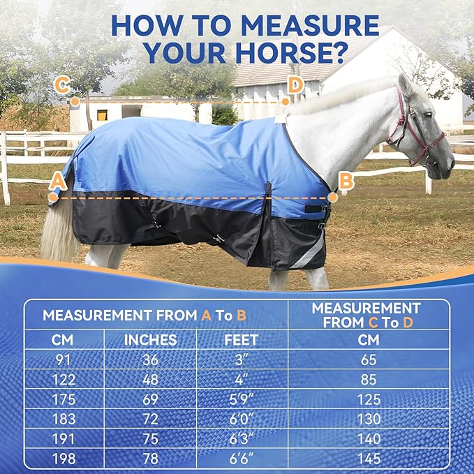 72” Winter Horse Blanket, 1200D Waterproof Poly Horse Turnout Blanket, Tear-Resistant Warmth Horse Blanket with Snuggit 220G Filling, Breathable Thick Turnout Blankets for Horse