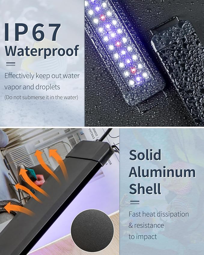 Pawfly 33W Aquarium LED Light for 48 to 54 Inch Extendable Fish Tank Light with Full Spectrum Brilliant White Blue Red Lights with Daytime & Night Modes Timer Auto On/Off Adjustable Brightness