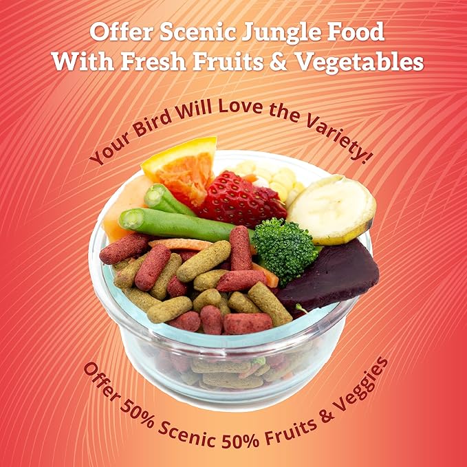 Scenic Mix Jungle Premium Parrot Food - Apple & Natural Flavors, High Protein, Low Iron Bird Pellets for Large Parrots, Macaw Food, Cockatoo, African Grey Parrots, Omega 3, Vitamins, Minerals, 2 LB