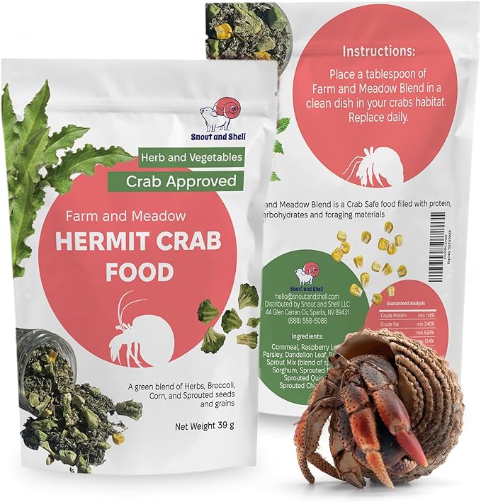 Farm & Meadow Hermit Crab Food – Corn, Broccoli & Leafy Greens with Sprouted Grains – 39g – Snout and Shell