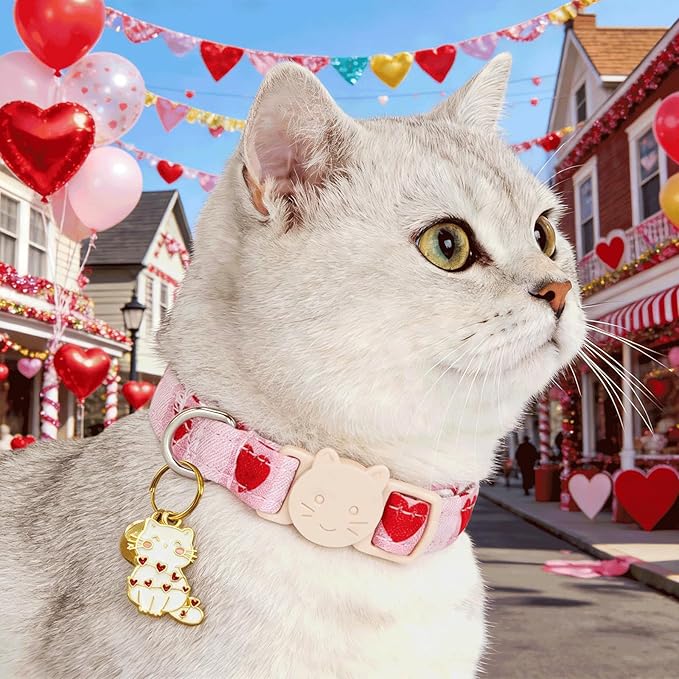 Elegant little tail 2 Pack Cat Collar- Valentines Cat Collars Breakaway with Bell Pendant Wedding Kitten Boy Girl Safety Adjustable 7-12 Inch Collar for Small Cats Puppy