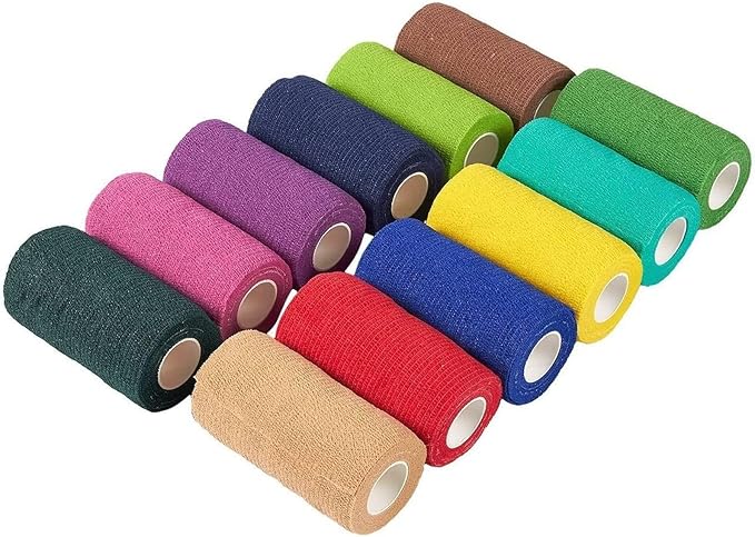Juvale Cohesive Bandage Vet Wrap Rolls - Sprain & Strain Support Elastic Bandage & Vet Wrap for Dogs & Horses - Self-Adherent Dog Wound Care Tape - First Aid & Sports Tape - 12 Count, 4 in x 5 yd
