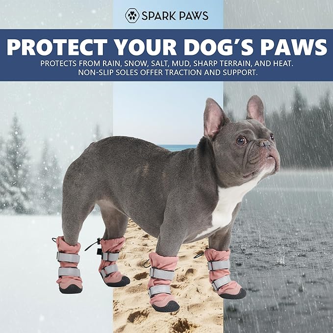 Spark Paws Dog Shoes, Waterproof Dog Boots for Medium to Large Dogs, Non Slip, Breathable Dog Booties and Paw Protectors - 4PCS Doggie Hiking Boots with Reflective Straps - Pink - Size 2