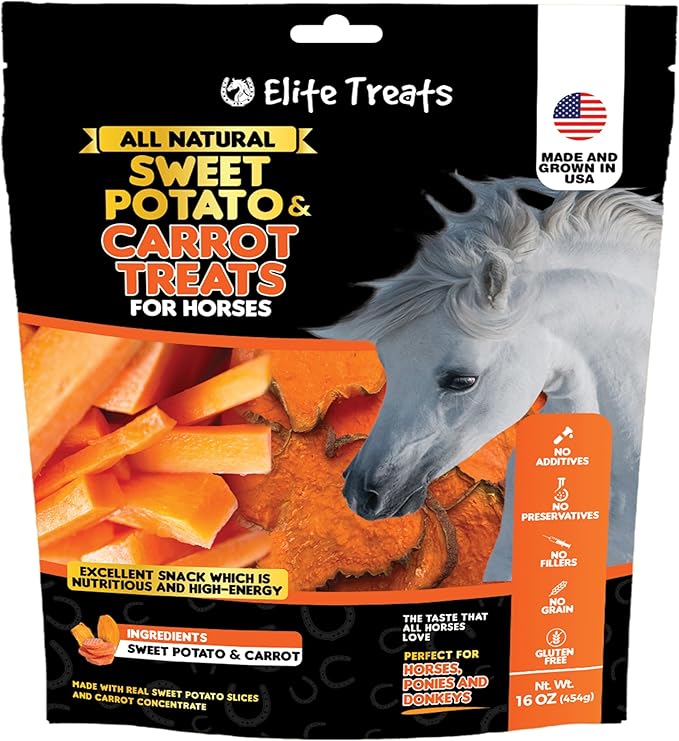 Horse Treats - Sweet Potato & Carrot 16 oz. | All Natural, Dehydrated Treat | Made in The USA for Horses, Ponies, Donkeys | Made with Real Sweet Potato Slices and Carrot Concentrate -16 oz