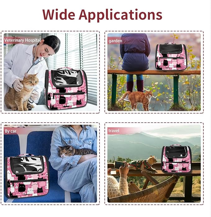 Cute Cats Pink (2) Cat Carrier Backpack,900D Wear-Resistant Oxford Fabric, Dog Carrier Cat Backpacks Suitable for Travel