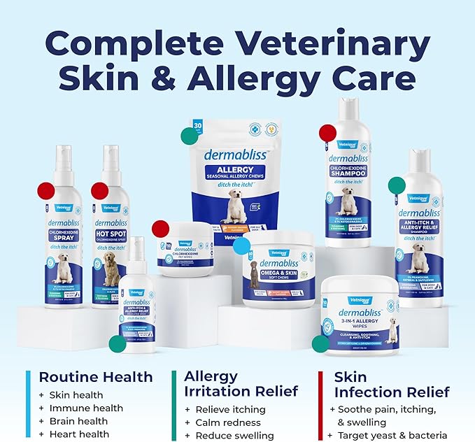 Vetnique Dermabliss Chlorhexidine for Dogs Skin Health - Antibacterial Medicated Dog Shampoo - for Skin Infections & Irritation, Hot Spots & Redness Relief (Medicated Shampoo, 16oz)