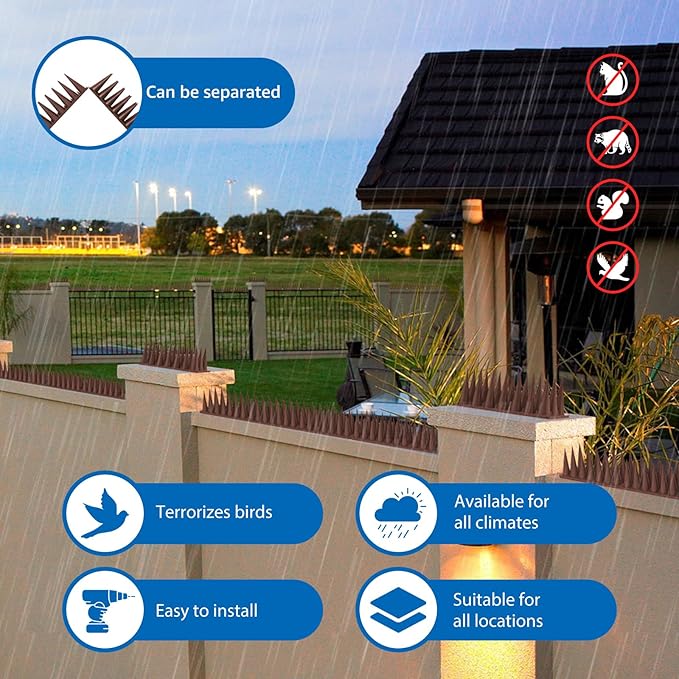CIIC Bird Spikes, 30 Pack Pigeon Squirrel Raccoon Cat Deterrent Spike Outside Anti Birds Defender Outdoor to Keep Robin Away Roof Fence Window Nest, Brown