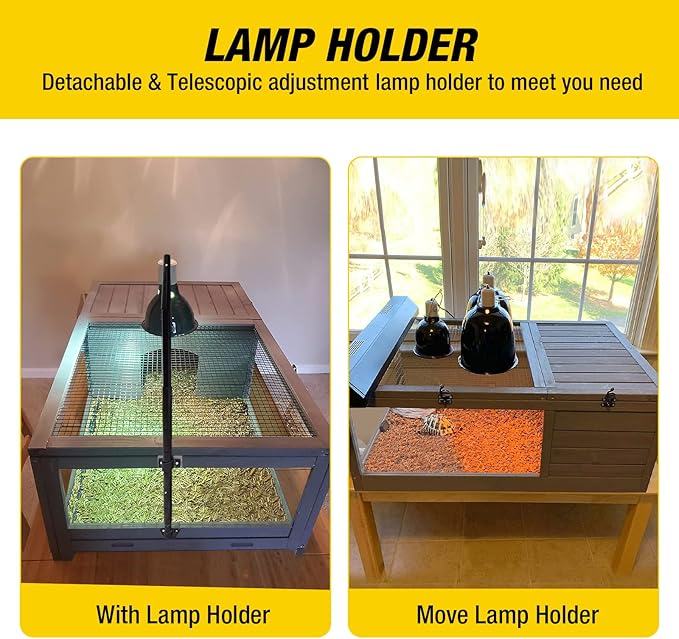 Tortoise Habitat Tortoise House Wooden Large Turtle Enclosure for Small Reptile Animals Outdoor & Indoor Use, Adjustable Lamp Holder Include