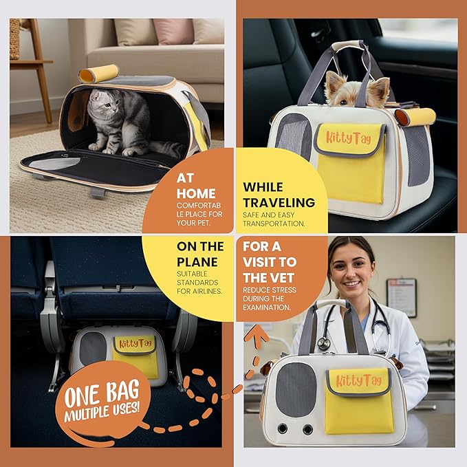 Pet Carrier, Puppy Small Dog Carrier, Cat Carrier Bag, Waterproof Premium PU Leather Carrying Handbag for Outdoor Travel Walking Hiking Shopping (Yellow)