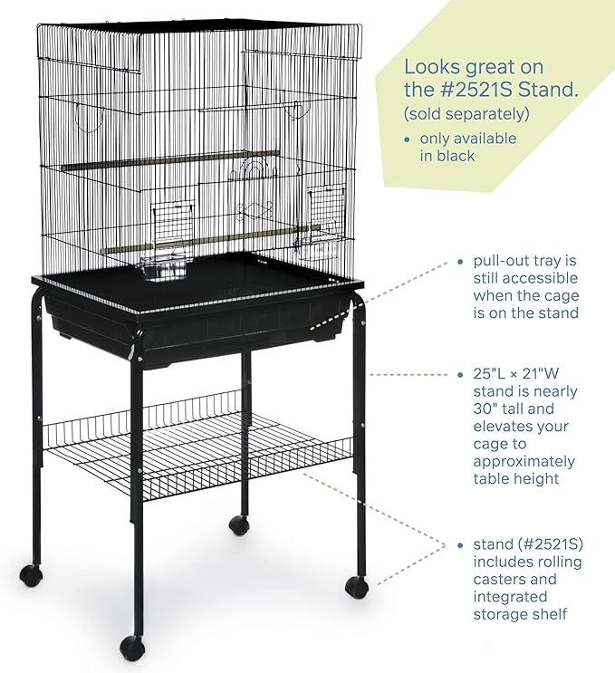 Prevue Pet Products Square Top Parakeet Cage, Black 25.0" L x 21.0" W x 29.5" H