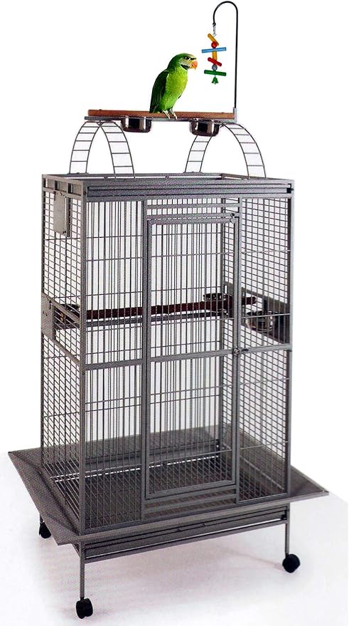 Large Elegant Wrought Iron Play Top Bird Parrot Cage for Small Quaker Amazon Parrot Cockatiel Sun Green Cheek Conure Dove Cockatoo Rolling Stand