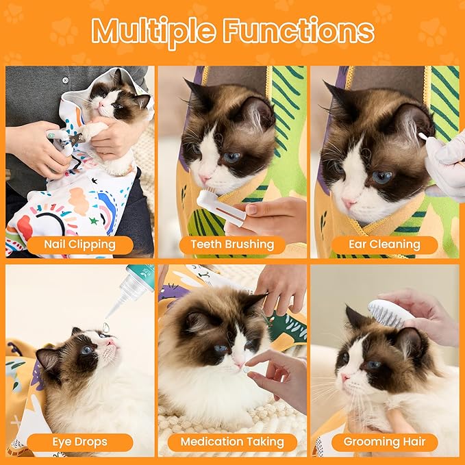 Cat Wrap for Cutting Nails,Cat Wrap for Grooming,Self-Adherent Soft Cat Blanket,Anti-Scratch Anti-Escape Multifunctional Cat Grooming Bag Pet Tool (21.7" X 21.7",Within 11.89lbs)