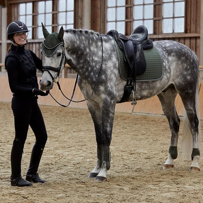 HORZE Adepto Open Front Tendon Boots | Durable Shell with Neoprene Lining - Beetle Khaki Green - Warmblood