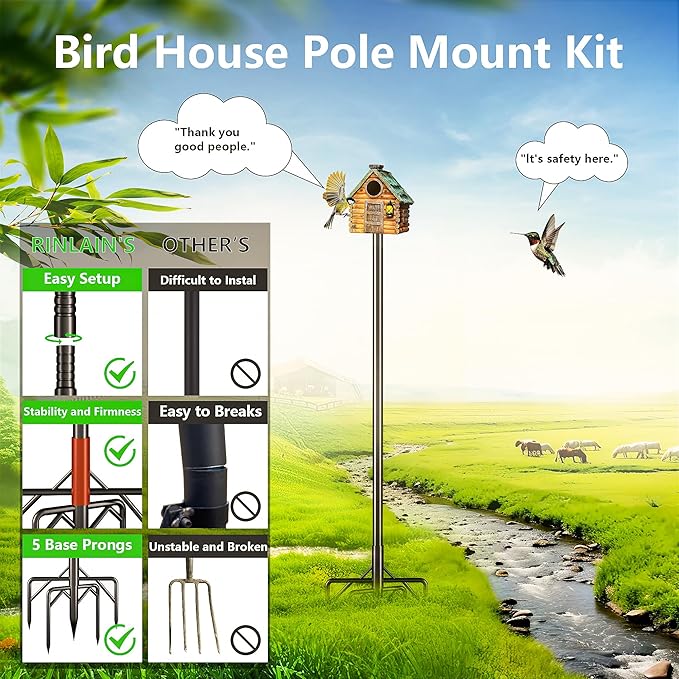 Bird Feeder Pole Stand,95 Inch Bird House Pole for Outdoors Heavy Duty,5 Base Prongs Adjustable Birds Feeder Stand for House