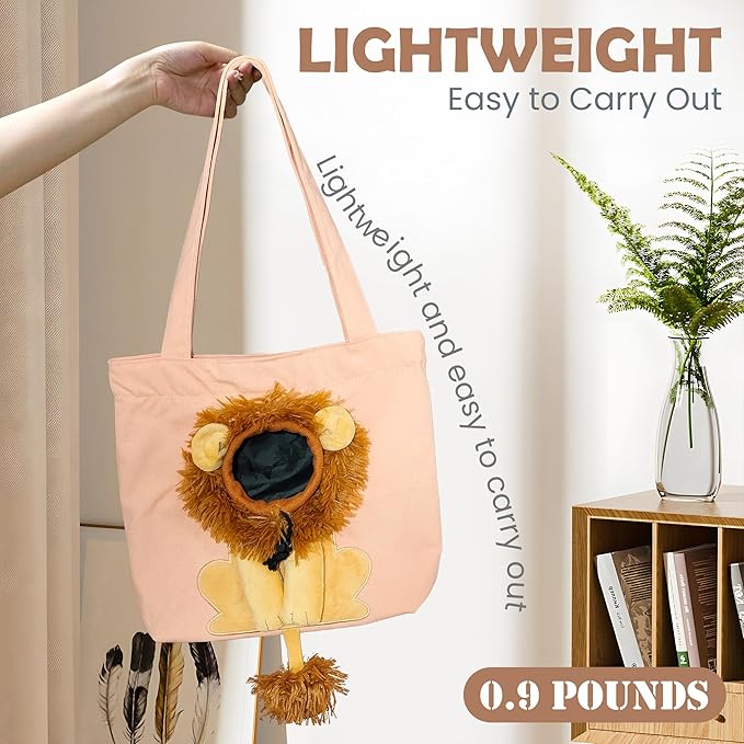 Pet Canvas Shoulder Carrying Bag, Cute Lion Shaped Cat Carrier, M Size Portable Kitten & Puppy Tote, Cozy Carriers for Small Dogs, Cats, and Pets, Handbag for Outdoor, Shopping, and Camping