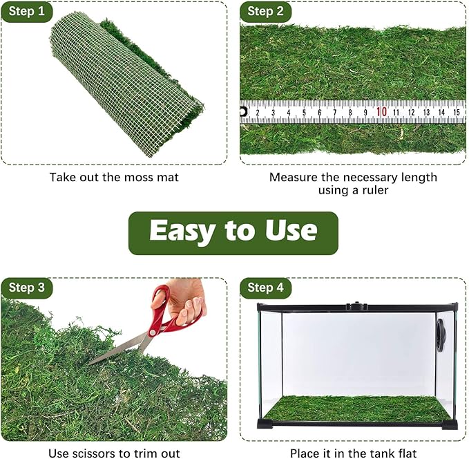 Reptile Carpet Cuttable Terrarium Mat Artificial Moss Reptile Liner Green Substrate Flooring Bearded Dragon Tank Accessories for Leopard Gecko Lizard Snake Tortoise (11.81" x 47.24")