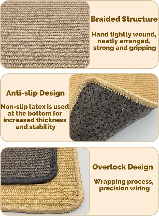 Rabbit Scratcher Mat 4 Pack Natural Sisal Bunny Scratching Mats, Small Animal Scratch Pad Rug for Indoor Grinding Claw Pad for Guinea Pigs Chinchillas (Beige)