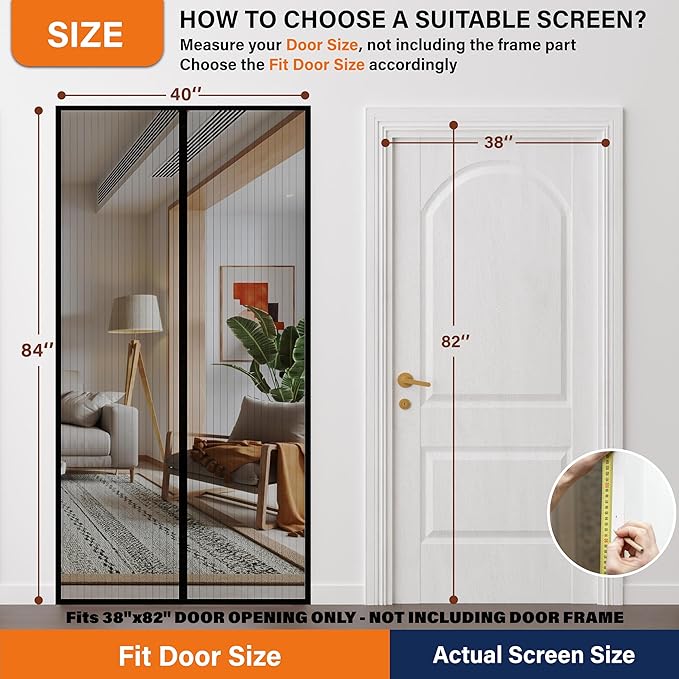 Magnetic Screen Door，Screen Door Mesh，Keep Bugs Out, Heavy-Duty Mesh Curtain,Pet and Kid Friendly, Works with Front Doors, Sliding Doors（38x82 Inch White