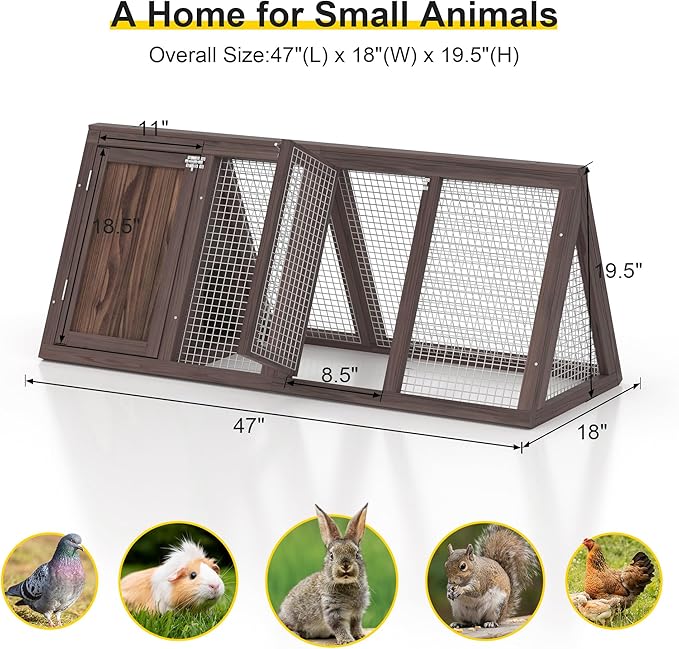 GOJOOASIS Chicken Coop for 2 Chickens Small Rabbit Hutch Quail Coop Wooden Bunny Cages Outdoor Chicken House w/Ventilating Wire (Carbonized Wood)