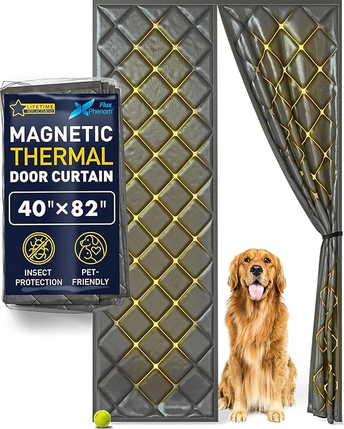 Flux Phenom Thermal Insulated Door Cover - Easy Install - Temperature Protection Barrier, Keeps Warm Air in, 50 Magnets for Secure Gap Free Closure, Magnetic Door Curtain for Winter - 40"x82"