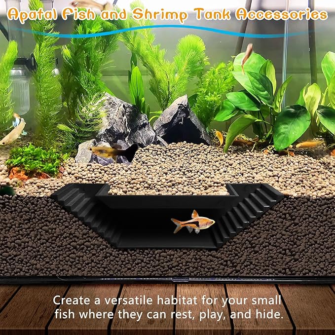 Aquarium Underground Tunnel Small Fish Cave Hideout with 2 Entrances Under Gravel Viewing Shrimp Tunnel Plastic Fish Tank Decoration (Black)