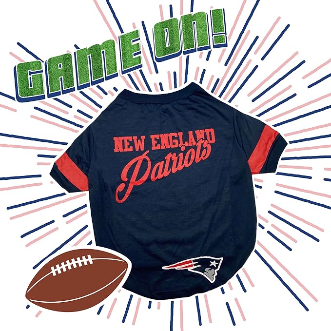 NFL New England Patriots Dog & Cat T-Shirt - Small, Football Team Fan PET TEE Shirt - Durable, Cute Stripe Design