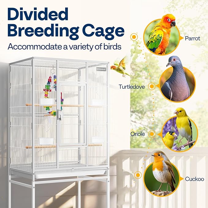 VIVOHOME 54 Inch Wrought Iron Large Bird Flight Cage with Rolling Stand for Parakeets Canaries Cockatiels Lovebirds Conures, White
