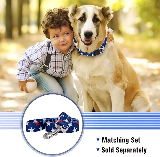 Native Pup American Flag Dog Collar- Red White and Blue- Patriotic Collars for 4th of July, USA- Adjustable Small, Medium, Large Breed Dogs (Small, Red & White Stars)