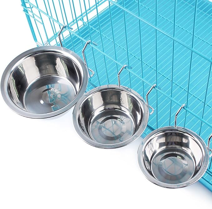 Hypeety Stainless Steel Food Water Cup with Bolt Hooks for Pet Bird Crates Cages Coop Dog Cat Parrot Bird Rabbit Pet (Large,16.5cm)