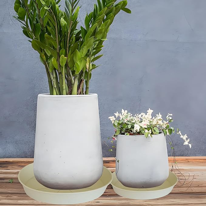 3 Pack of 25 26 inch Plant Saucer (22.7 Inch Base), 4.2" Depth, Large Deep Plastic Flower Planter Water Trays for Indoors Outdoor Bath Bath, Plant Drip Trays for Pot (26", Beige)