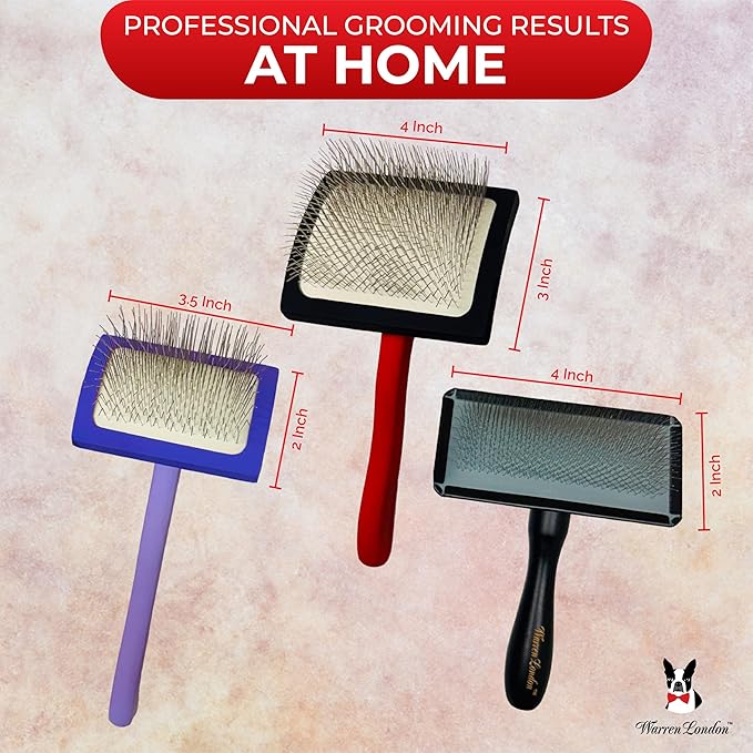 Warren London Gentle Touch Slicker Brush for Puppies & Small Dogs – 4" x 2" Soft Pin Grooming Brush – Tangle Remover for Sensitive Skin – Compact, Lightweight & Easy to Use