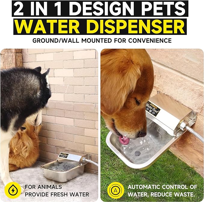 Automatic Water Dispenser for Dogs, 3L /101 oz 304 Stainless Steel Dog Water Feeder, Auto-Fill Large Waterer for Pets & Livestock, Outdoor Dog Water Bowl, Wide Mouth, Anti-tip, Easy to Clean