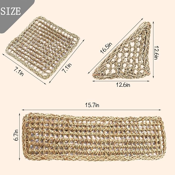 PINVNBY Bearded Dragon Hammock,Reptile Lounger Natural Seagrass Lizard Hammocks Habitat Tank Accessories Jungle Climber Vines Flexible Leaves Decor for Climbing Reptiles Chameleon Gecko Snakes