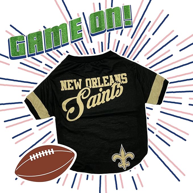 NFL New Orleans Saints T-Shirt for Dogs & Cats, Medium. Football Dog Shirt for NFL Team Fans. New & Updated Fashionable Stripe Design, Durable & Cute Sports PET TEE Outfit