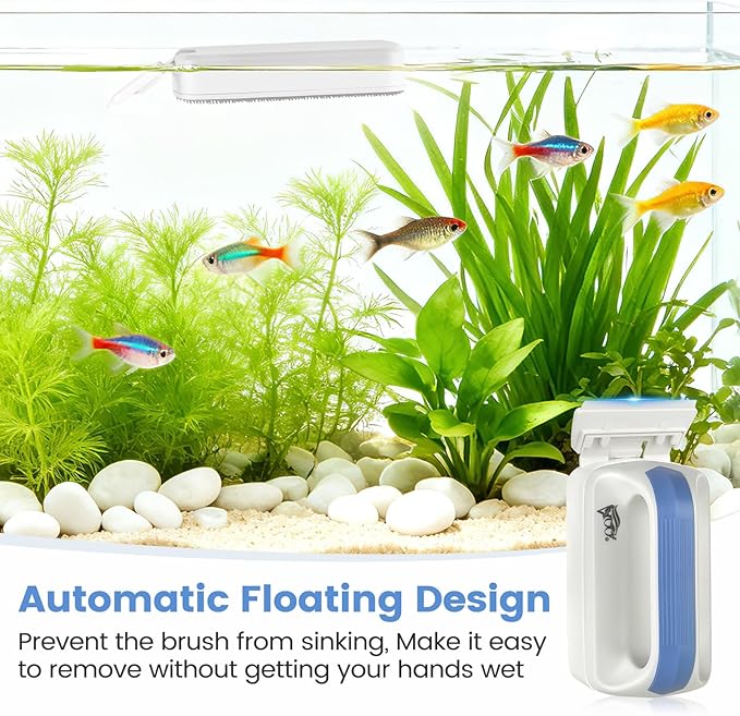 AQQA Aquarium Magetic Glass Cleaner Brush with 2 Detachable Scrapers Floating Fish Tank Cleaning Tools Algae Scraper for 1/8-1/4 inch Thick Glass/Acrylic Tanks (Small)