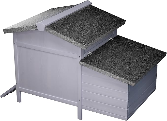 Outdoor Wooden Chicken Coop with Nesting Box – All-Weather Hen House for 3–4 Chickens, Asphalt Roof, Leak-Proof Pull-Out Tray, Predator-Proof Poultry Cage with Multiple Doors Gray