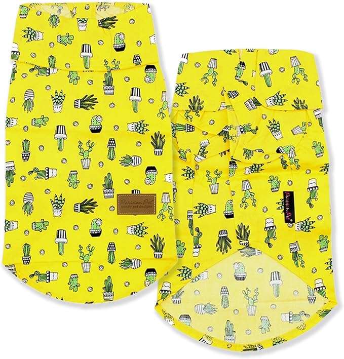 Parisian Pet Cactus Cap Dog Beach Outfit - 100% Cotton Summer Clothes - Stylish Dog Costume - Breathable, Cool & Machine Washable - 2XL