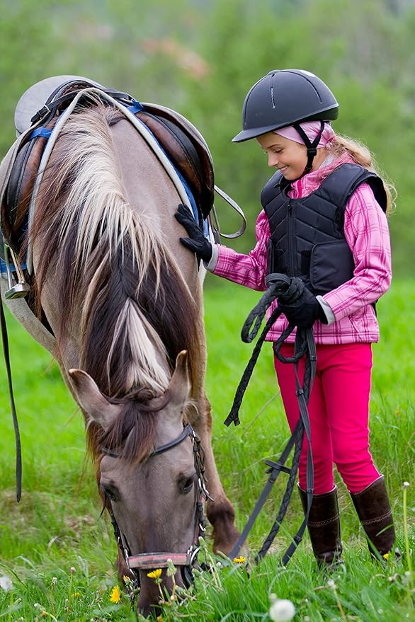 SANTINY Girls Horse Riding Pants with Zipper Pockets Kids Stretchy Equestrian Breeches Knee-Patch Youth Schooling Tights