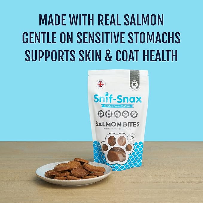 Snif-Snax Salmon Bites Dog Treats (8oz), All Natural Human-Grade Training Treats for Dogs, Healthy Grain-Free Puppy & Adult Rewards, High Protein Soft Salmon Snacks