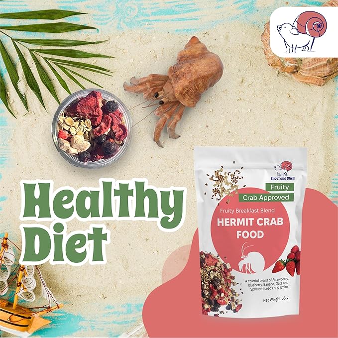 Natural Hermit Crab Food – High-Protein Hermit Food with Real Fruit and Sprouted Grains – 65 g (2.3 oz) Crab Food for Pet Hermit Crabs by Snout and Shell