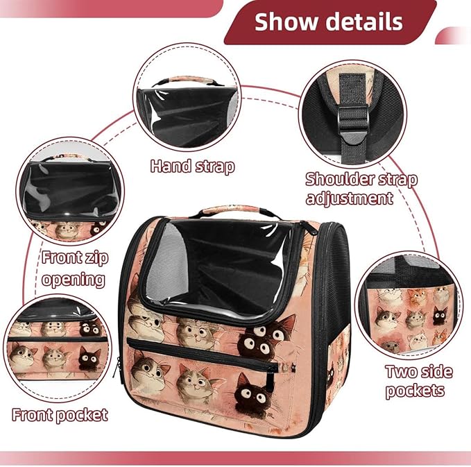 Cute Cats (3) Pet Carrier Soft Sided Carrier for Small Medium Cats Dogs