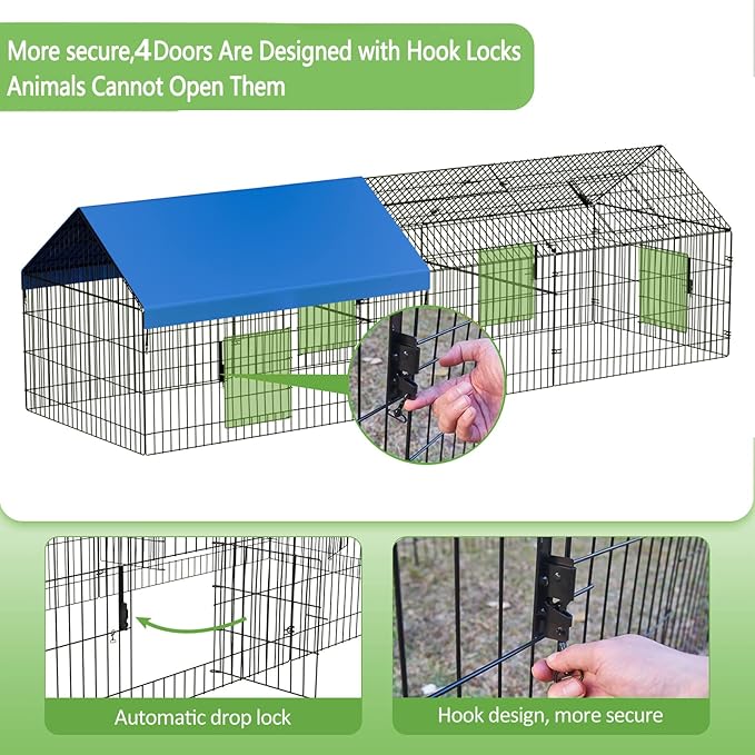 INJOPEXI Metal Chicken Coop 130"×40"×39" Chicken Runs for Yard with Cover Chicken Playpen Enclosure Chicken Pen Kennel Duck Coop Cage for Outdoor Backyard Farm Rabbit Dog Cat Small Animal Poultry