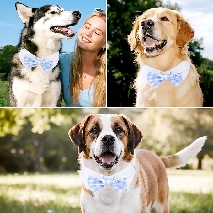Segarty Dog Bow Tie for Neck Girth 16.5-21.2in, Adjustable Light Blue Plaid Bowtie Collar for Extra Large Dogs, Neck Tie Tuxedo Comfortable Cotton Grooming Accessory for Wedding Holiday Birthday Party