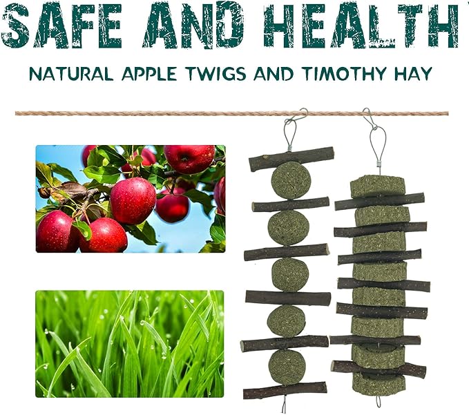 Rabbits Bunny Chew Toys Treats Natural Wood Timothy Hay Grass Cakes Balls Chew Toys Treats for Hamster Chinchilla Guinea Pigs 6pcs