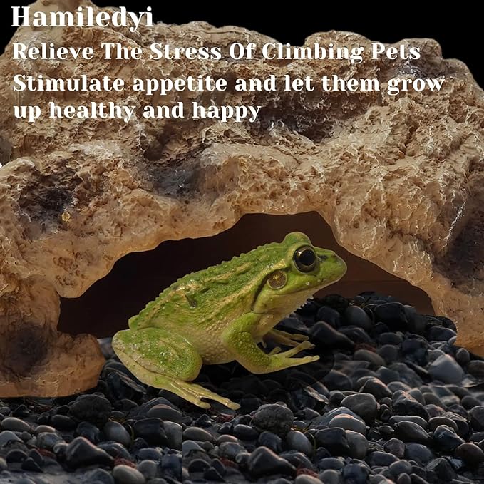Hamiledyi Reptile Simulation Rock Cave Hideouts Reptile Hide Resin Leopard Gecko Hide Bearded Dragon Hideout Terrarium Decor for Turtles Snakes Gecko Hermit Crab Ball Pythons (S)